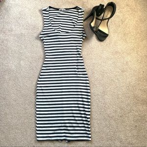 White and Dark Gray Striped Charlotte Russe Dress